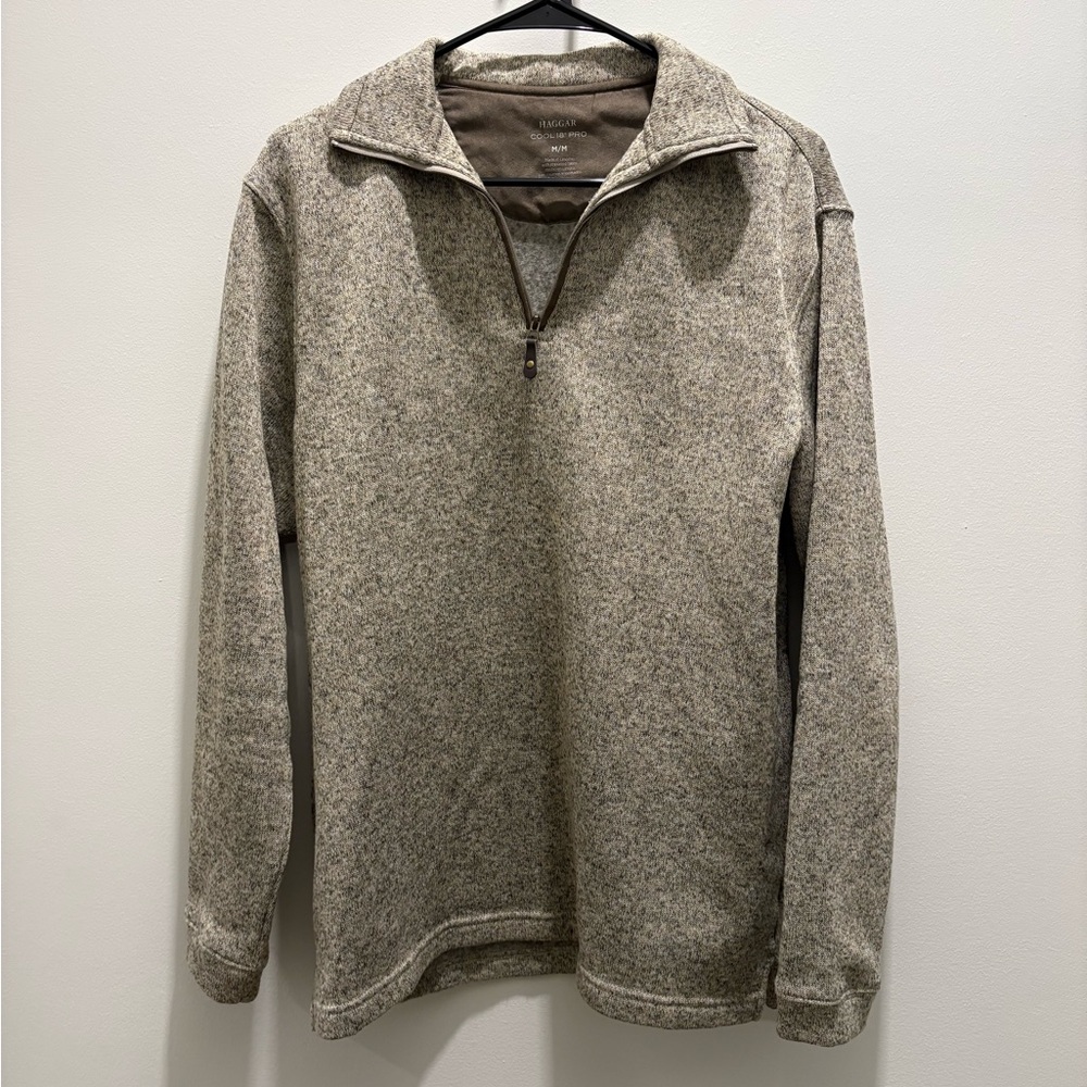 Haggar Tan Zip Up Sweater Classic Comfortable Design